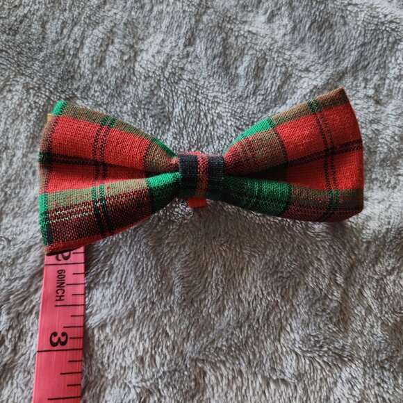 NWOT Handmade Red Green Plaid Christmas Bowtie Collar Accessory Small Dog Cat - Picture 3 of 4